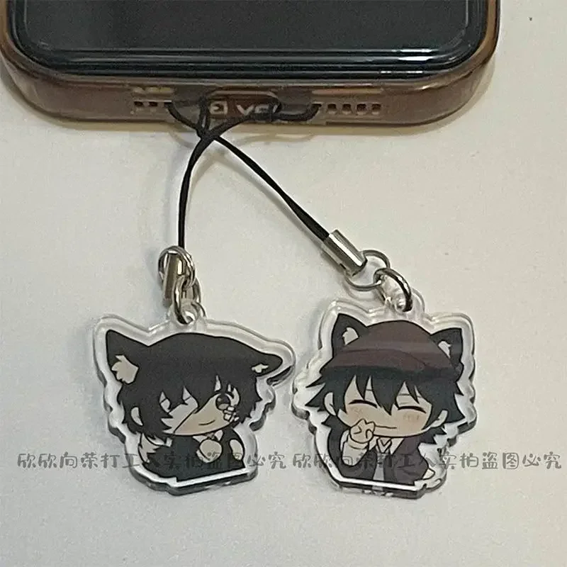 Bungo Stray Dogs Q Version Anime Phone Lanyard Dazai Osamu Nakahara Chuuya Acrylic Pendant Ornament Straps Cute Cartoon Hanging