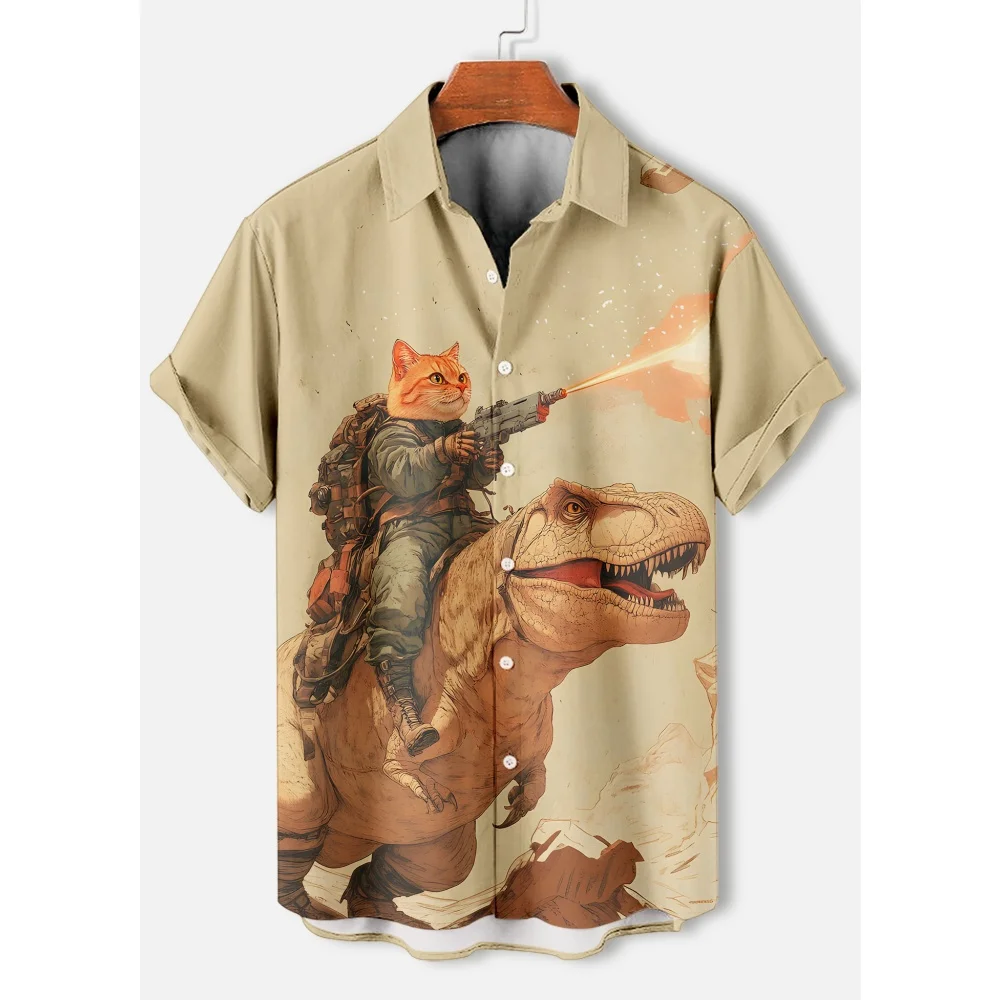 

Летние мужские гавайские рубашки с рисунком аниме на тему кота, повседневные футболки с короткими рукавами для отдыха на открытом воздухе, пляжные футболки в стиле ретро, мужские рубашки