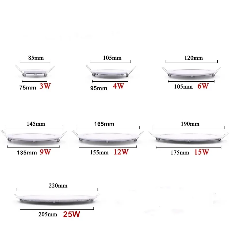 Dimmable Ultra thin 3W/4W/ 6W / 9W / 12W /15W/ 25W LED Ceiling Recessed Downlight / Slim Round Down Light 85V-265V + LED Driver