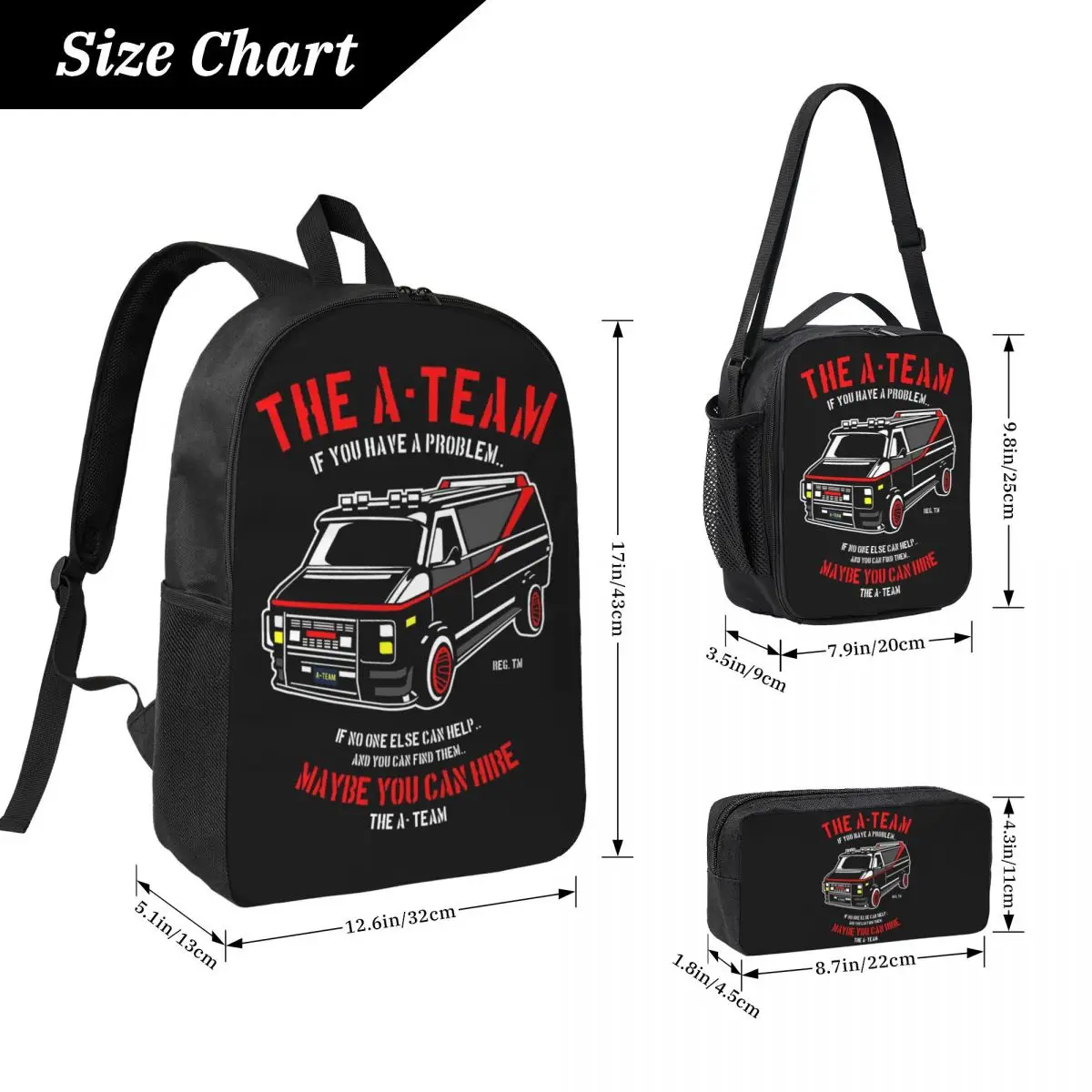 The A Team Backpack Student BookBag School Bag Laptop Shoulder Bags 3ps Insulated Lunch Bag Pencil Case