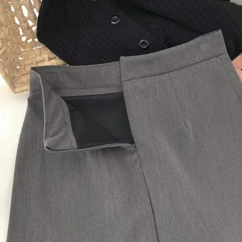 Faldas negras y grises para mujer, minifalda dividida de cintura alta de estilo coreano, pantalones cortos informales sencillos para oficina, faldas para mujer