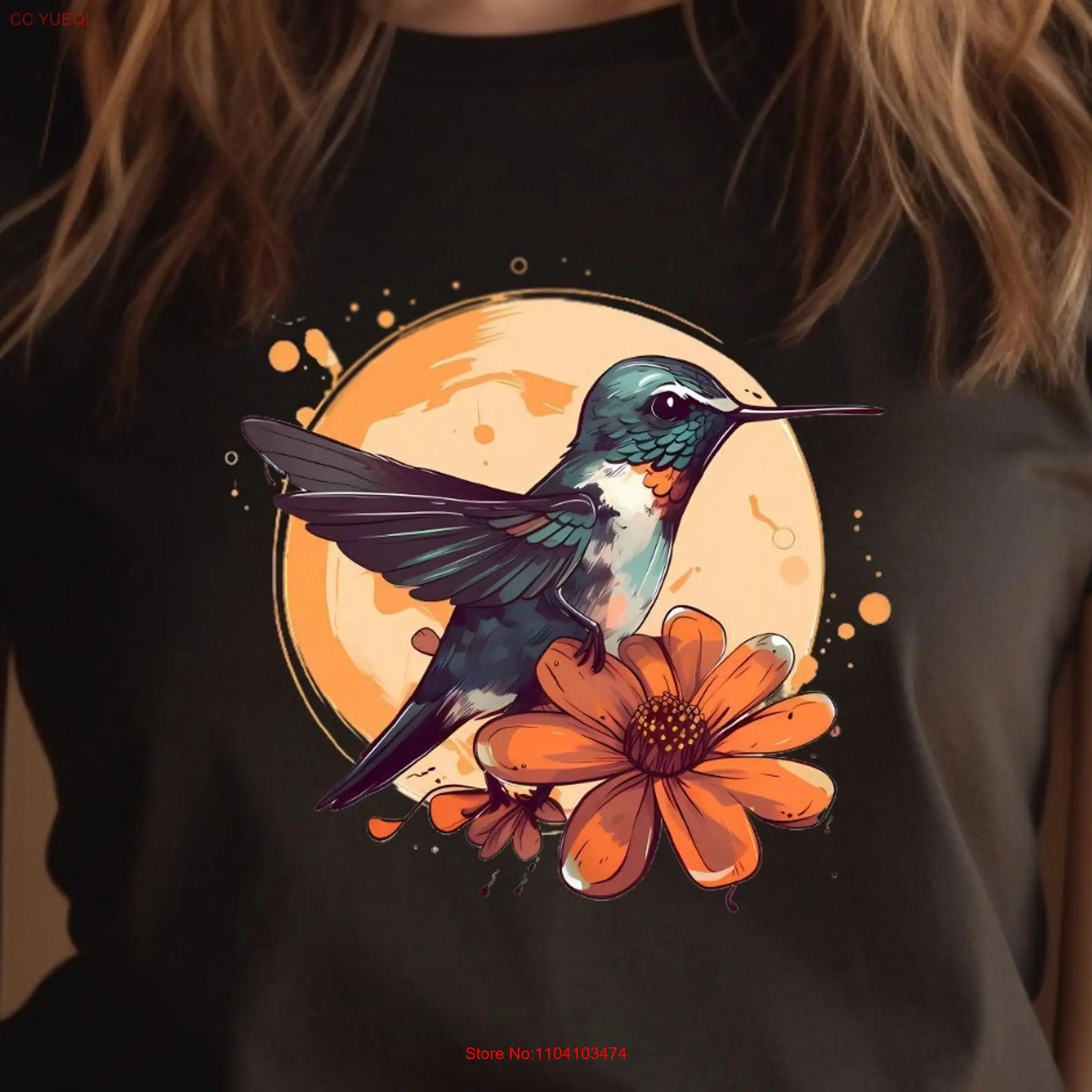 Hummingbird and Flower T Shirt Perfect for Her Bird Lover Nature Ladies Floral long or short sleeves