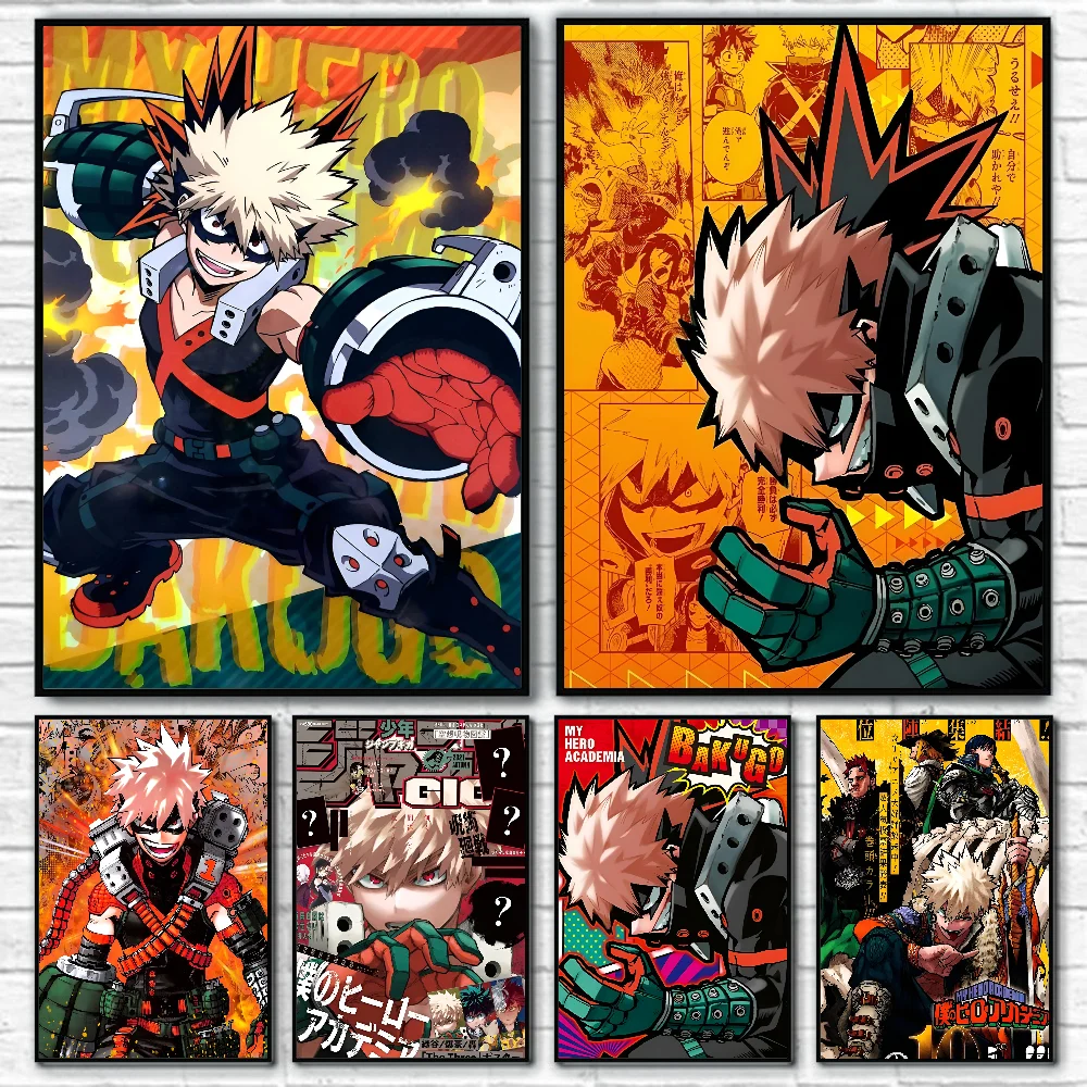 Anime B-Bakugo Katsuki Poster Self-adhesive Art Waterproof Paper Sticker Coffee House Bar Room Wall Decor