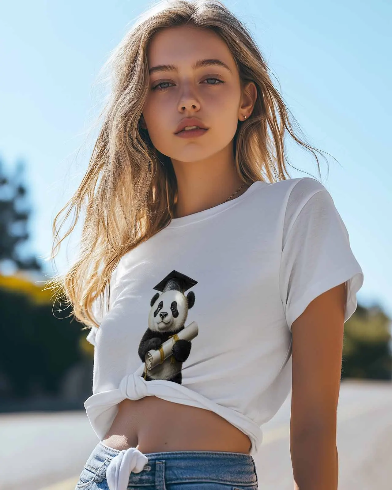 Graduation Season Panda T-Shirt Lover Gift Sweatshirt Fitness T-shirt Short Sleeve O-neck Clothing Tops