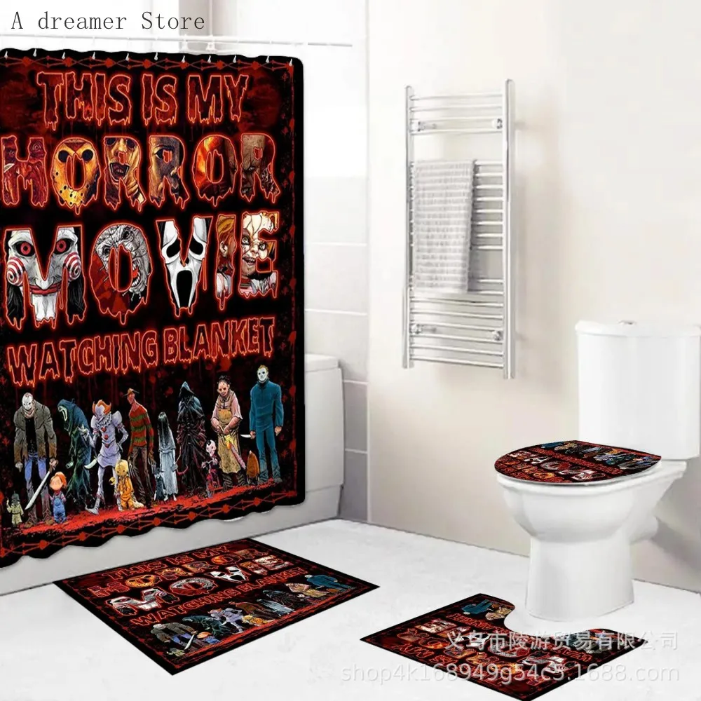 Horror Movies Characters 3D Shower Curtains Waterproof Bathroom Curtain Anti-slip Bath Mat Set Toilet Rugs Carpet