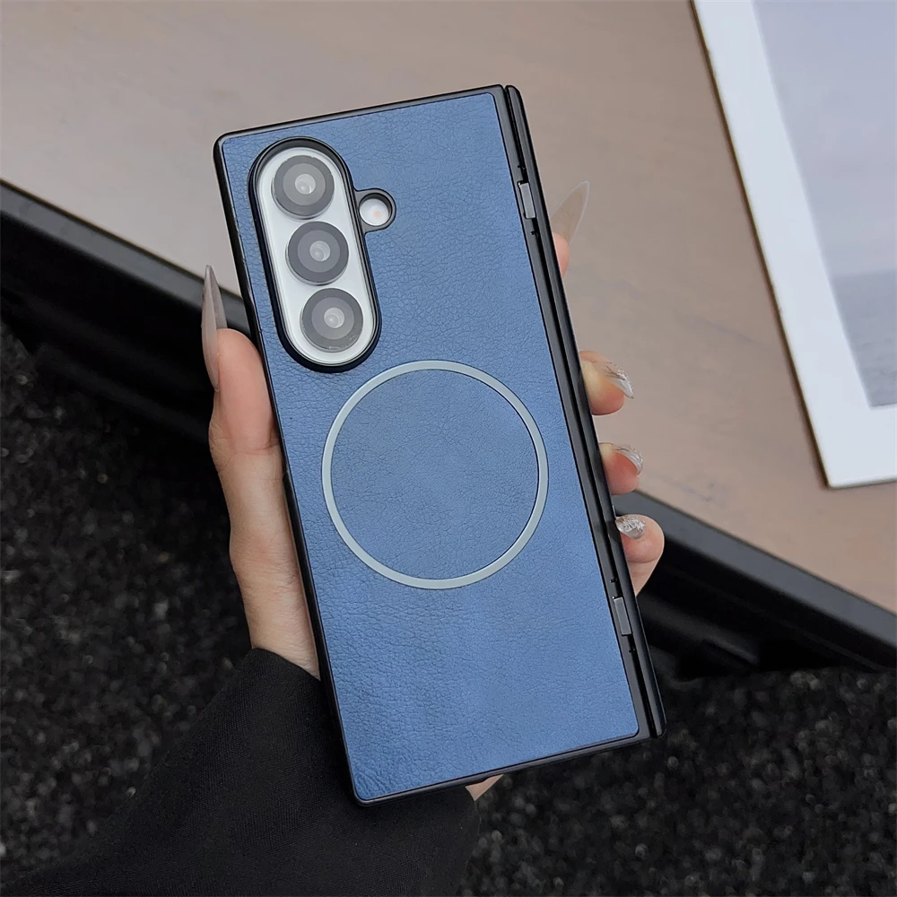 For Samsung Galaxy Z Fold 8 7 5 4 Case Leather Pattern for Magsafe Magnetic Case for Galaxy Z Fold8 Ultra Wireless Charge Cover
