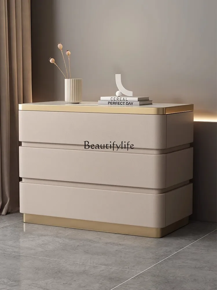 Simple Modern Solid Wood Chest of Drawers High-Grade Drawer Stone Plate Bedside Table Bedroom Storage