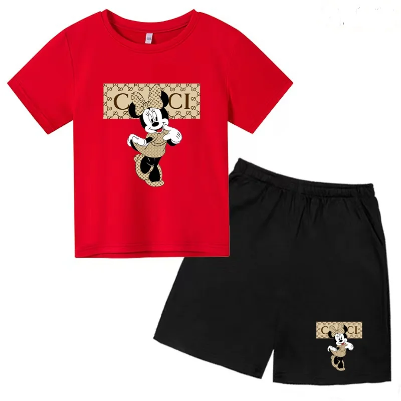 

Magic Film Charming Minnie Kids3-12Yrs Summer Cartoon Disney Cute Funny Clothes Cool T-shirt+Shorts Boys Girls Sports Casual Set