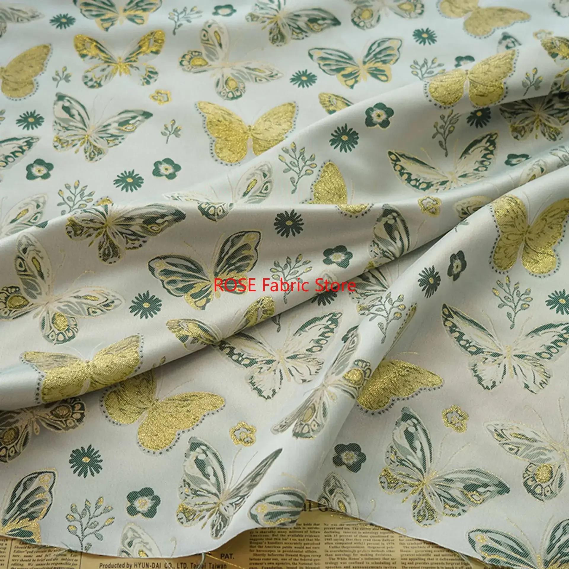 

1-метровая тканая золотая шелковая жаккардовая ткань с бабочкой, женское платье, жилет Cheongsam, декоративная швейная ткань