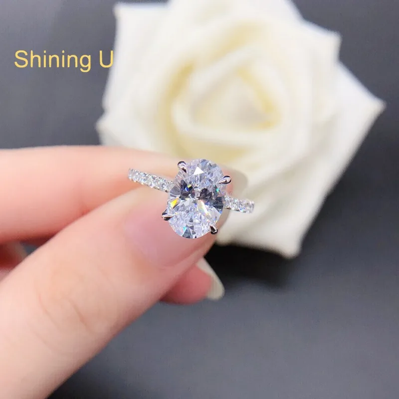 

Shining u 2.5CT oval high carbon daimond gems ring for women fine jewelry engagement