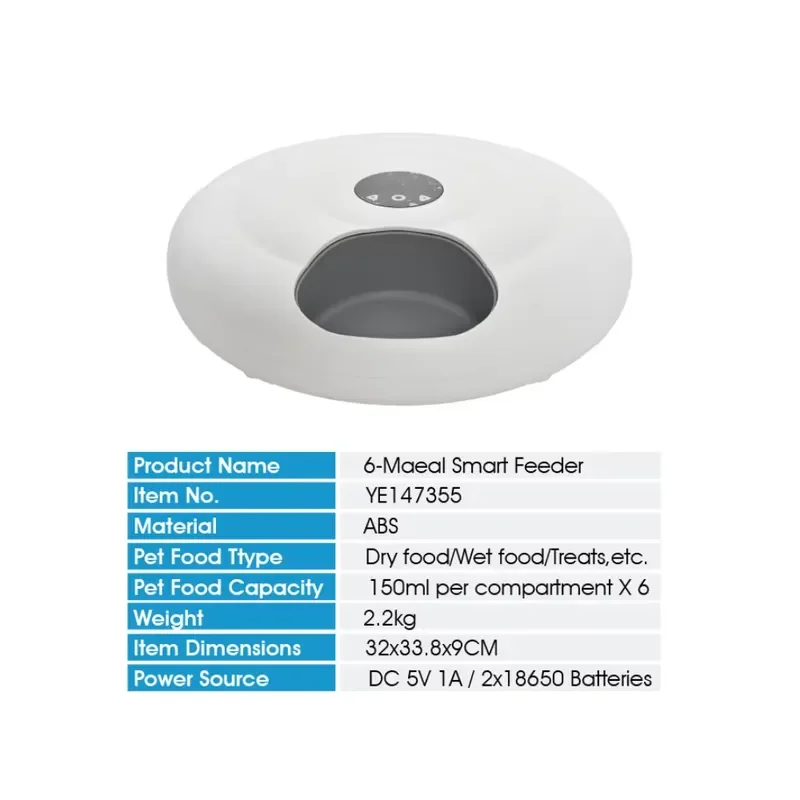 for Automatic Pet Feeder Smart Timed Food Dispenser Six Meal Cat Dog Dry Wet Food Feeding Bowl