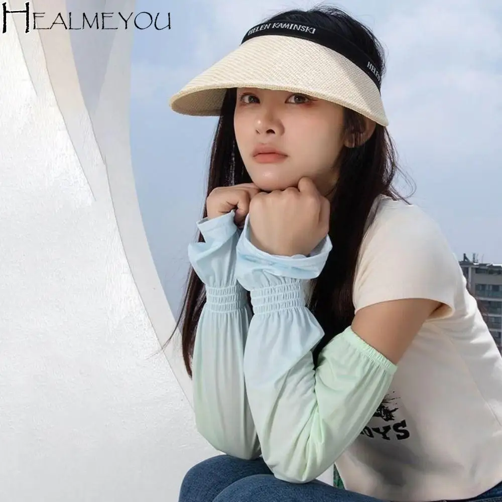 

Sun Protection Elastic Long Ice Silk Sleeves Thin Anti-UV Sunscreen Arm Covers UV Insulation Gradient Cycling Gloves Women