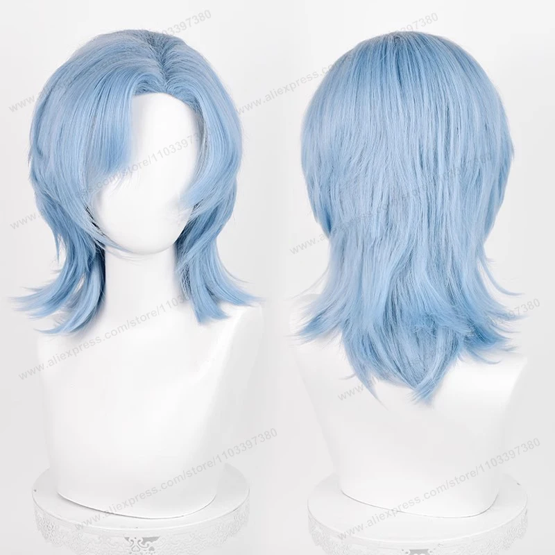 Peluca de pelo sintético de base media de 44cm para Cosplay, pelo negro, blanco, rojo, plateado, rosa, azul, pelos resis