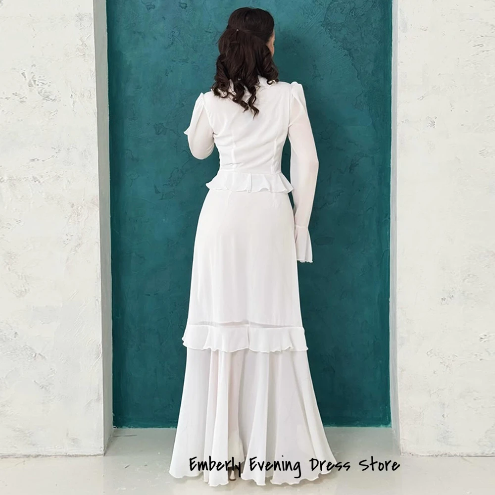 V-Neck Long Sleeves Evening Dress Customized High Quality A-Line Buttons Celebrity Gowns Fashion Floor Length Party Dress