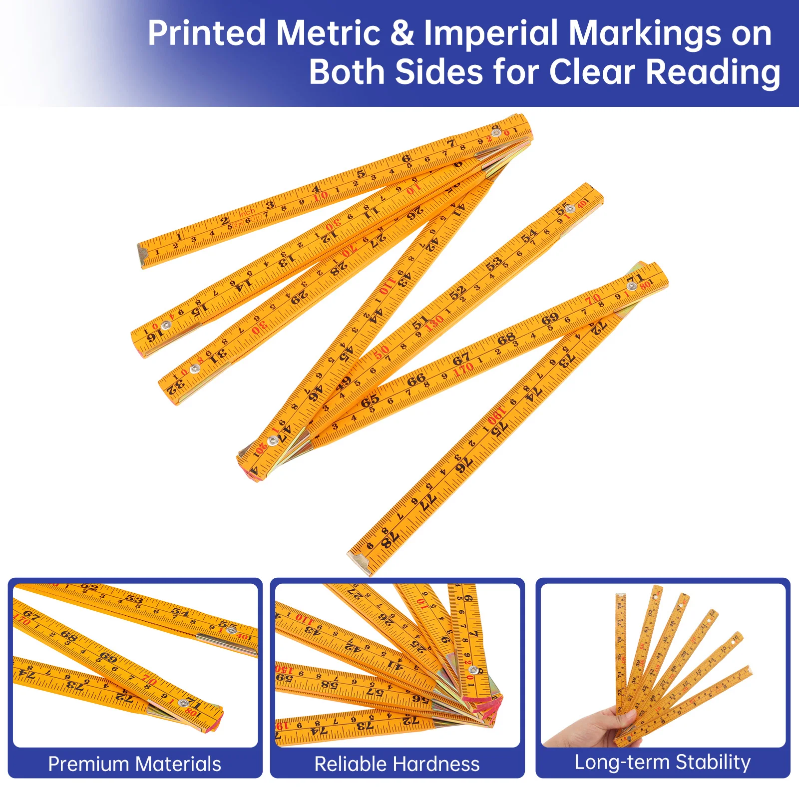 2 m / 78 in Metric & Imperial Dual Scale Orange Folding Rulers for Drawing, Woodworking, DIY
