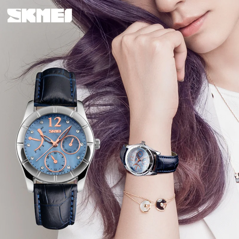 SKMEI นาฬิกาควอทซ์สำหรับนักธุรกิจ, นาฬิกาของขวัญนาฬิกาผู้หญิงหรูหราสไตล์แบบญี่ปุ่นและเกาหลีสีสันสดใสกันน้ำ