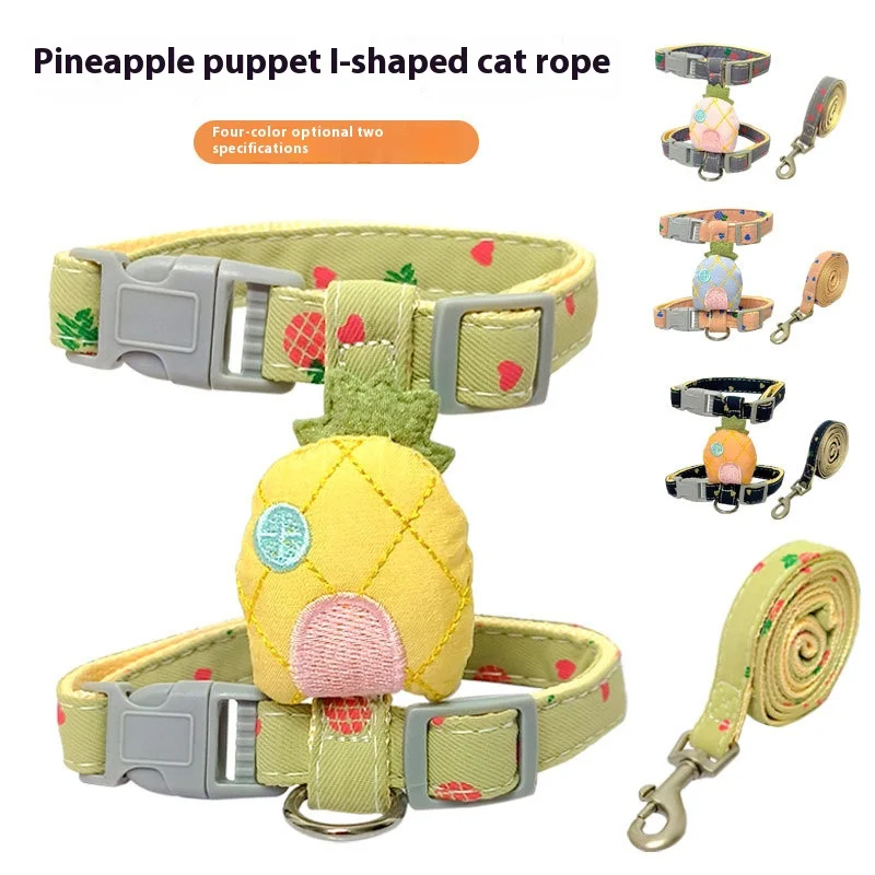 Safety pineapple ragdoll cat leash, go out and walk the cat leash, anti-breakfree, pet supplies, chest and back leash