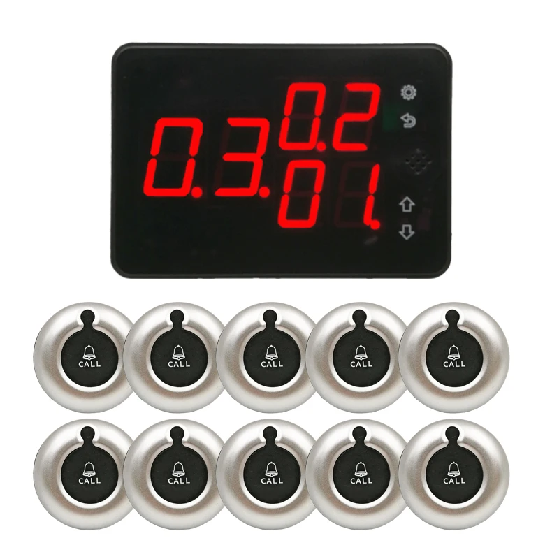 

Wireless Waiter System Restaurant Pager Voice Broadcast Host+10Pcs Call Buttons For Bar Hotel Cafe