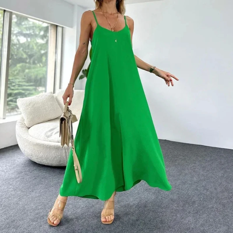 

Women Long Dresses Sleeveless Camisole Maxi Dress Pullover Casual Ankle Length Summer Sundress Strech Loose Beach Vestidos