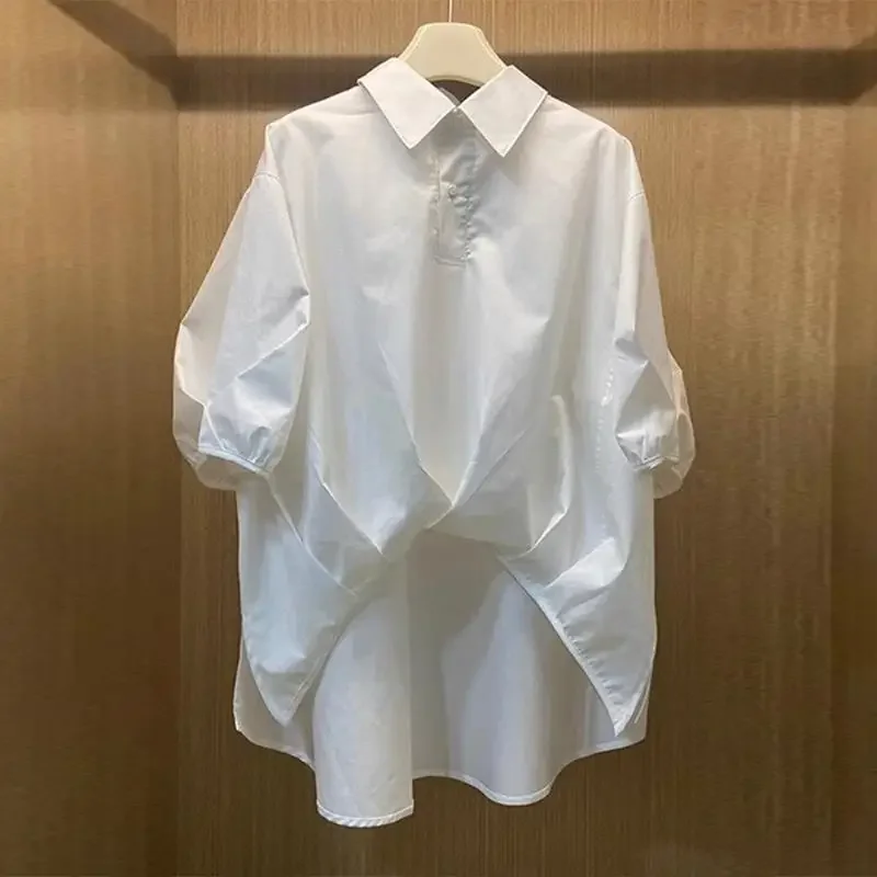 

White Short Sleeve Women Shirts Oversized Tops Chic Irregular Temperament Blouses Fashion Casual Vintage Summer Camisas De Mujer