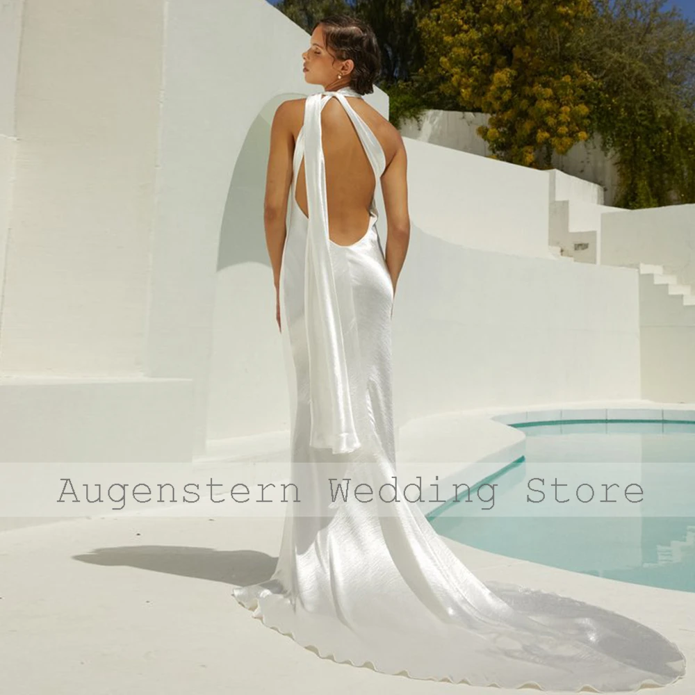 2024 Bride Gowns for Women Exquisite White Satin Backless Fairy Garden Wedding Dress Column One-shoulder Long Dresses