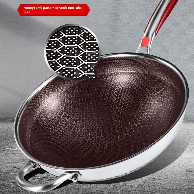

Stainless steel honeycomb frying pan Non-stick household frying pan uncoated induction cooker gas stove universal