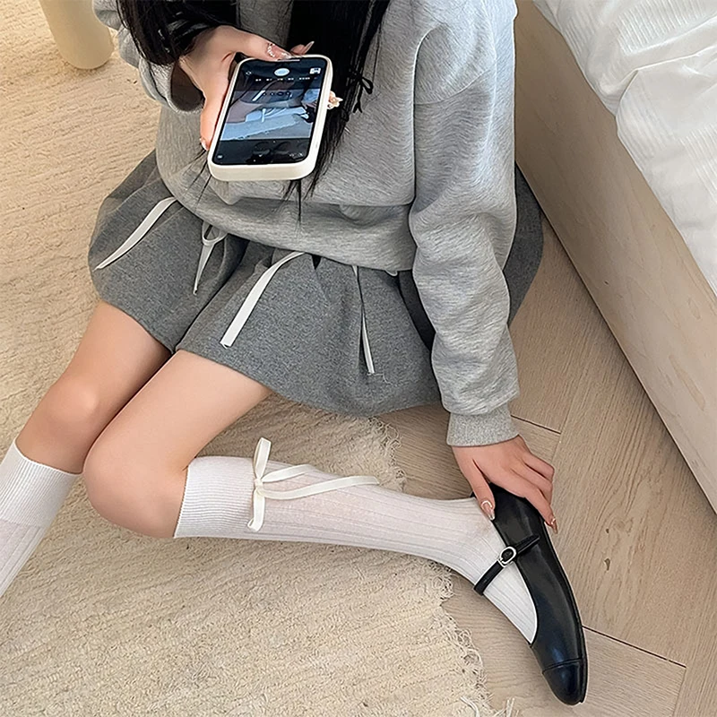 Long Women's Socks Solid Color Bow Sweet Knee High Socks Female Brew Thin Soft Cute Ladies Stockings Striped Comfy