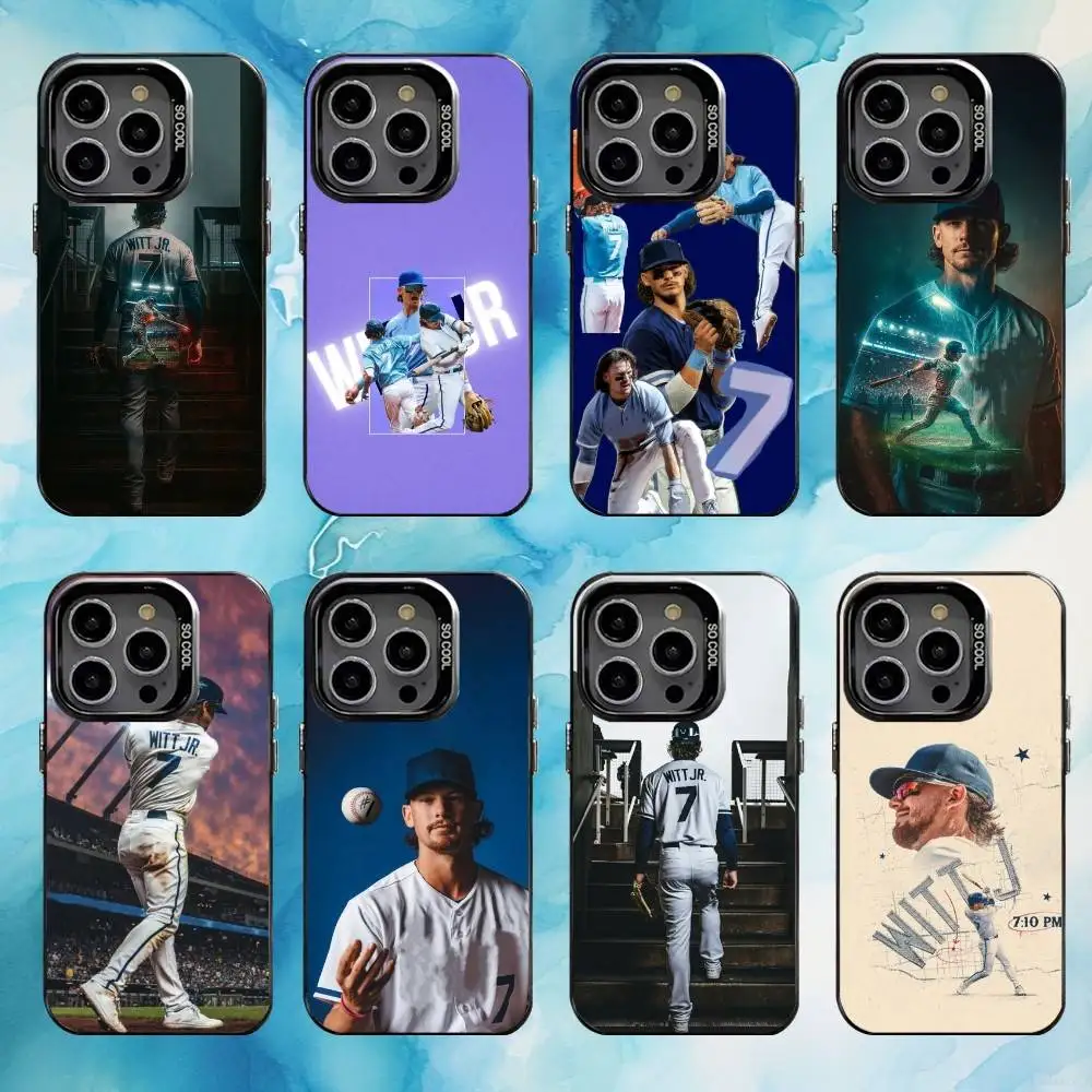 

Baseball player B-Bobby Witt Jr Phone Case For iPhone17,16,15,14,13,12,11 Plus,Pro Max Black Colorful Silver Back Phone Case