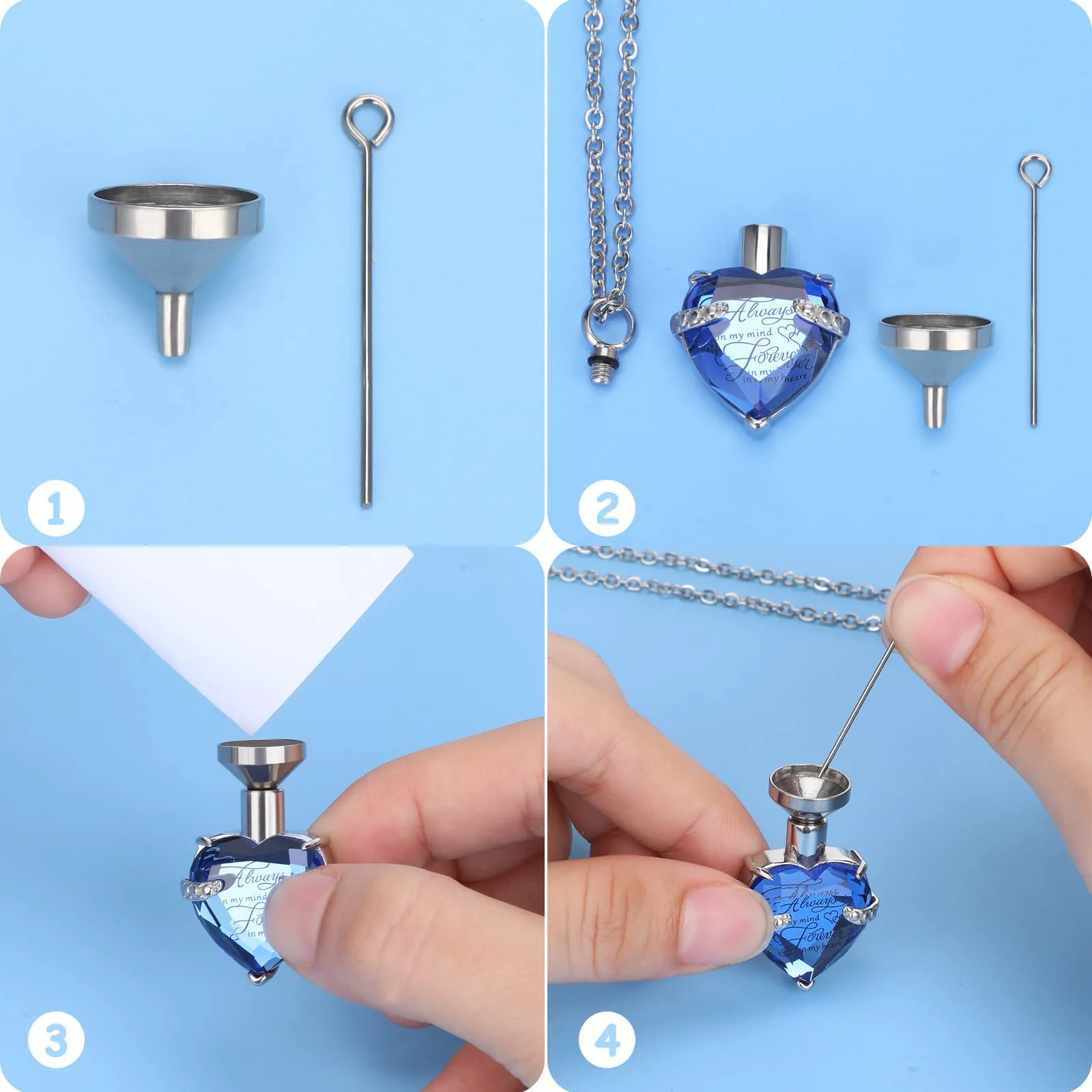 3 Pieces Cremation Urn Necklace for Ashes Keepsake Cremation Jewelry Vertical Bar/Heart/Cylinder Urn Necklace