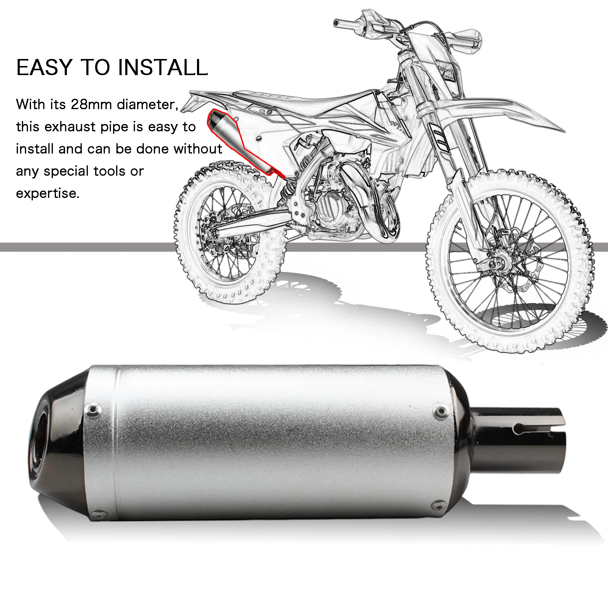 Sistem Knalpot Pipa Knalpot Sepeda Motor 28mm untuk ATV Quad Dirtbike Scooter Moped Motocross 125cc 150cc 160cc yang Dimodifikasi.