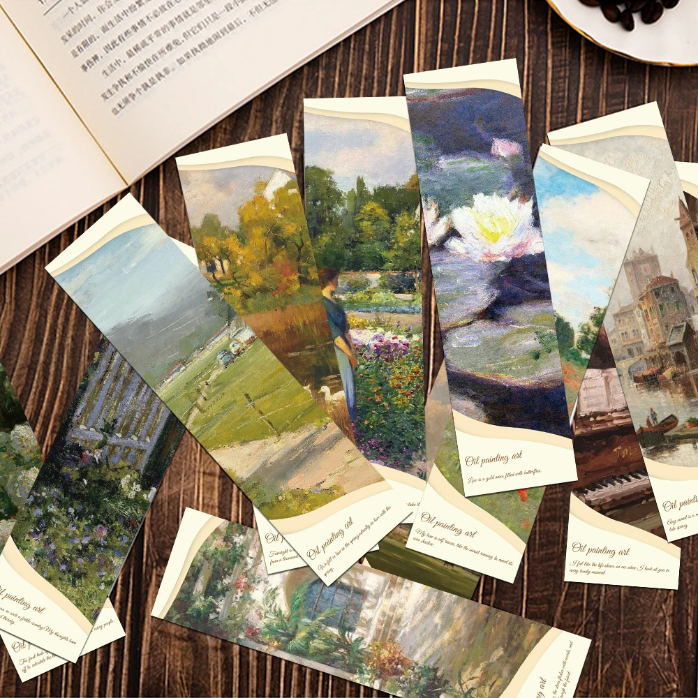 30pcs Oil Painting Style Bookmarks Reading Books Mark Annotated Pages Mark Students With Gift Paper Page Holders Graduation Gift