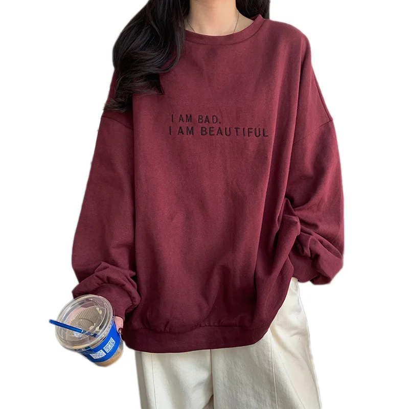 2023 new autumn Hong Kong style simple letter student top loose thin long sleeve sweatshirt women\'s top