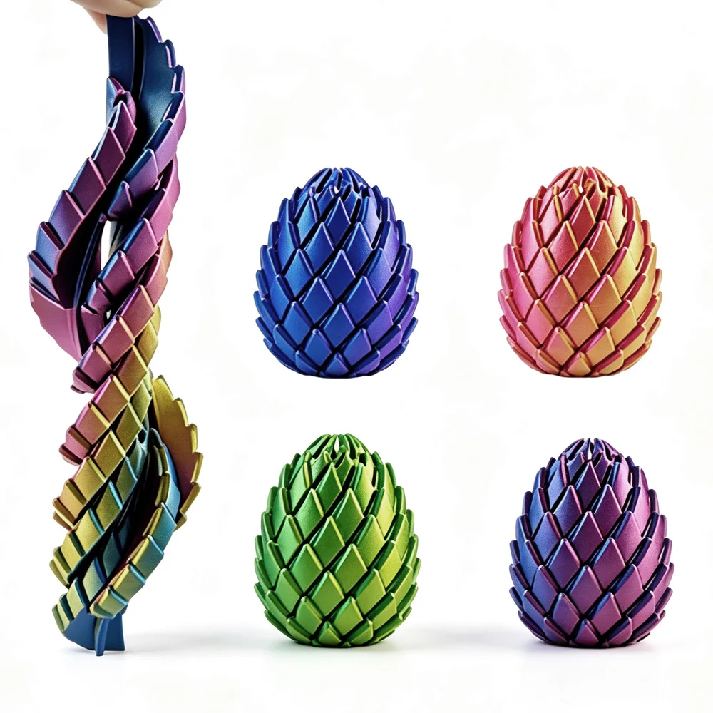 3D-gedrucktes Transformations-Drachenei-Fidget-Spielzeug, drehbarer Stressabbau-Ball, Desktop-Deko-Geschenk für Jugendliche und Erwachsene, zufällige Farbe – Detail 17