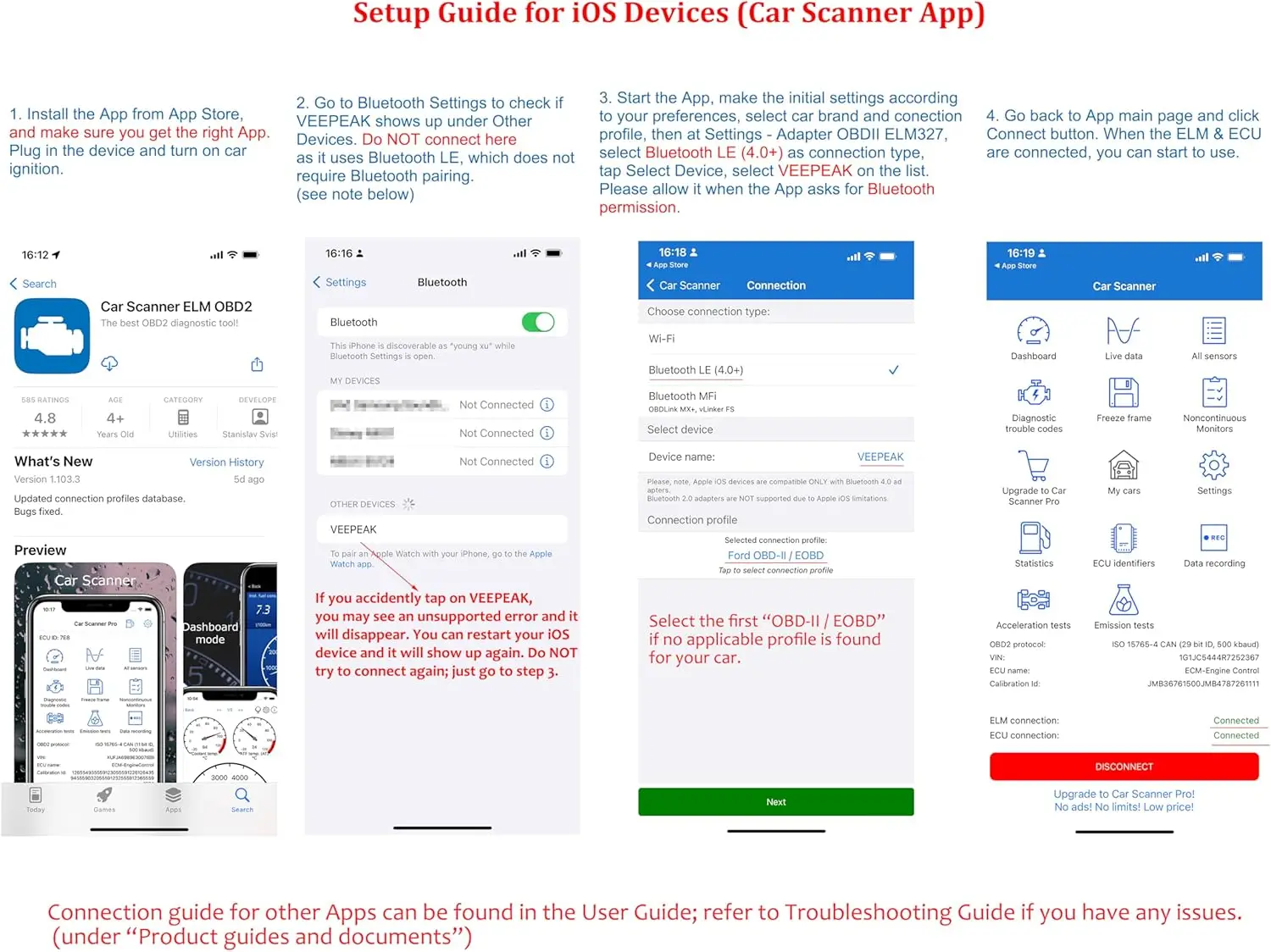 OBDCheck BLE Bluetooth OBD II Scanner Car Check Engine Light Code Reader Diagnostic Scan Tool for iOS & Android