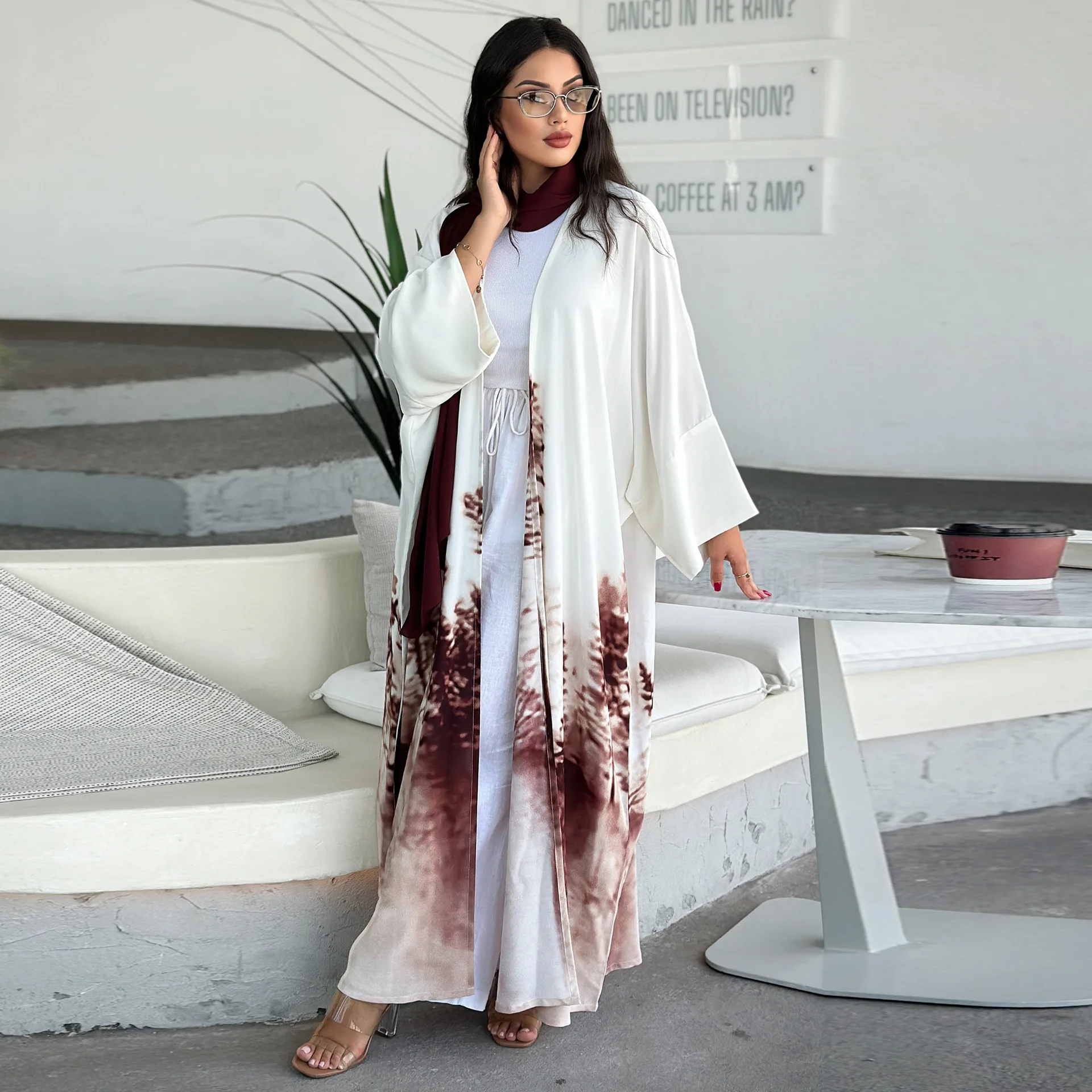 

Fashion Muslim Women Print Kimono Open Abaya 2024 Ramadan Maxi Dress Dubai Turkey Kaftan Kebaya Jalabiya Caftan Marocain Femme