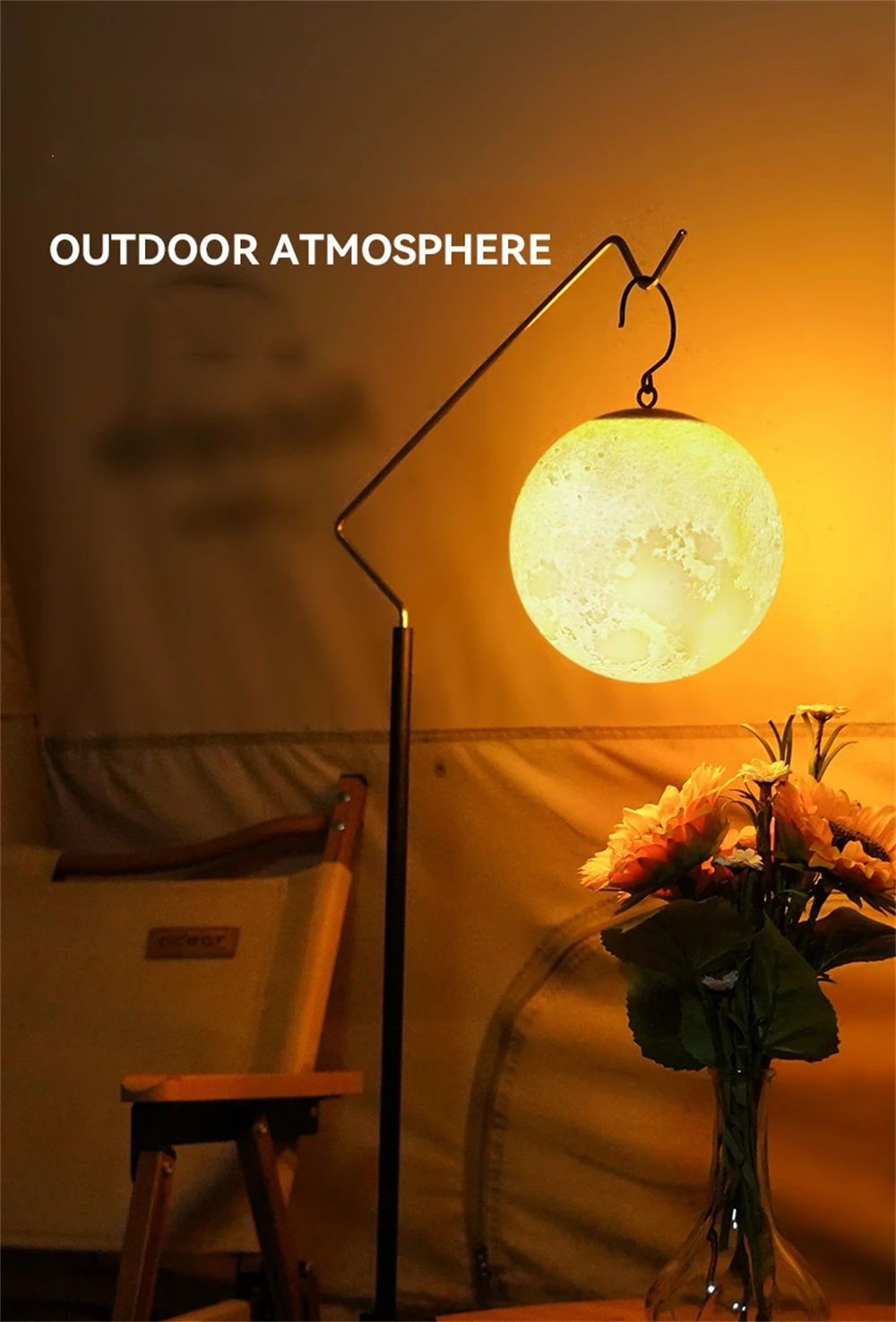 Outdoor Hanging Lantern Moon Light LED Lamp Type-C Rechargeable Garden Patio Decorations Camping Lantern Christmas Gift