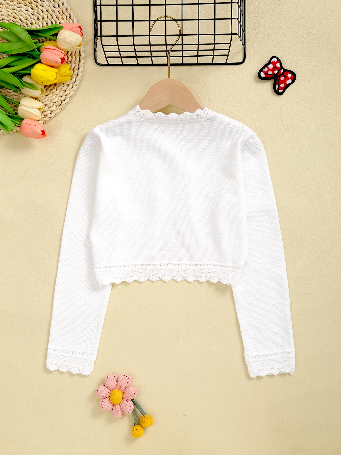 2026 Hot-Selling New Style Girls' Casual Hollow-Out Knit Sweater, Baby Girl's Spring and Autumn Solid Color Cardigan