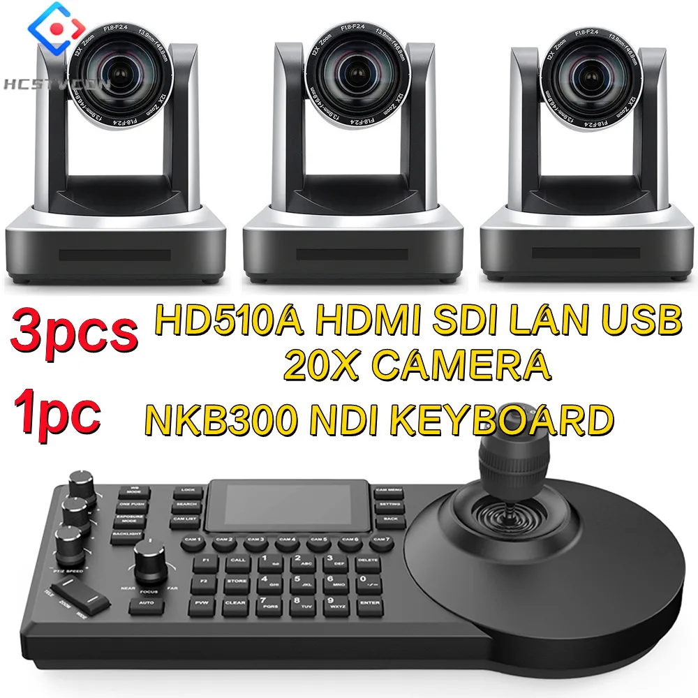 Kit de videoconferência, Câmeras USB HDMI SDI LAN, NDI Keyboard Protocol Rocker, Console para Transmissão de Igreja, Live Streaming, 3PCs