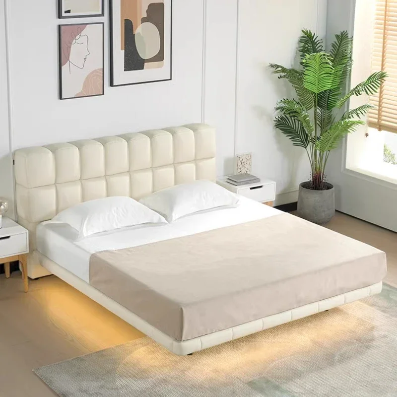 Cream Light Luxury Bed Modern High Quality Headboard Relax Fashionable Bed Frame Wood Full Body Cama Casal Bedroom Furniture