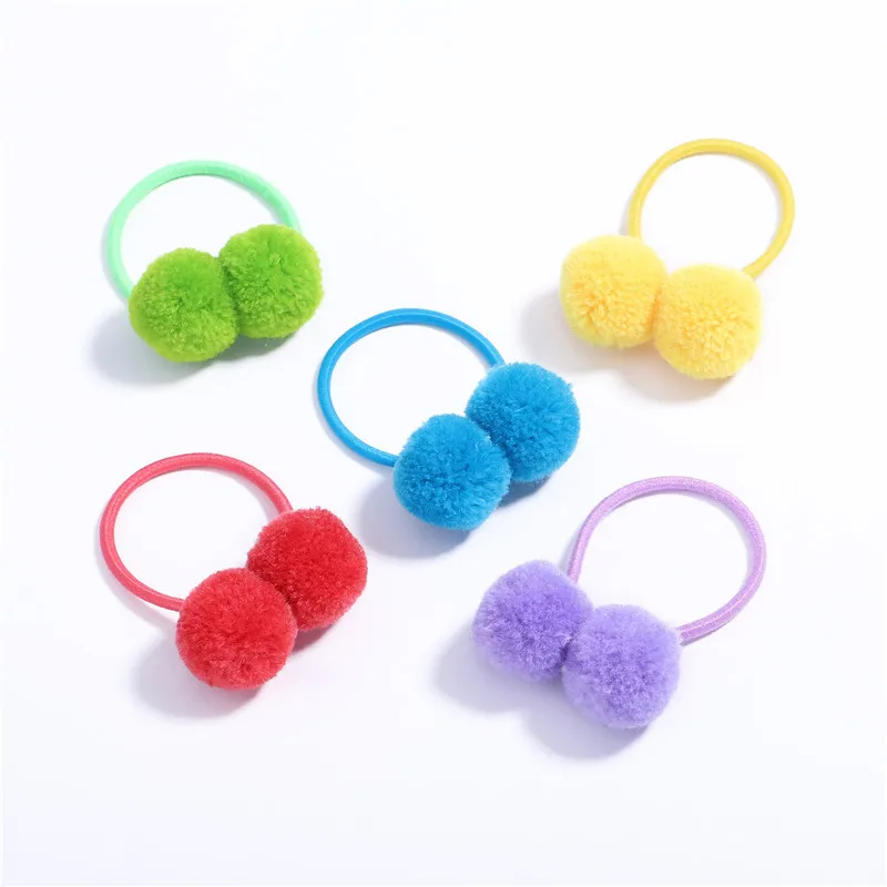 2pcs Cute Pompom Ball Elastic Hair Bands for Girls Headwear Pom Rubber Ring Ties Baby Kids Hair Accessories Ornaments