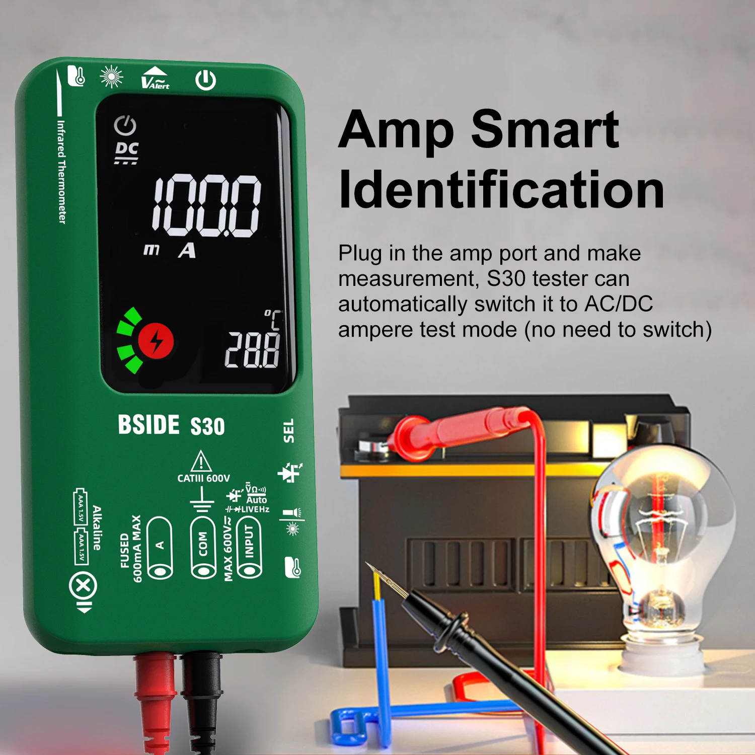 BSIDE Nowy multimetr cyfrowy Temperatura podczerwieni 15 V Dioda LED True RMS 9999 DC AC Napięcie AC Akumulator Inteligentny multimetr DMM