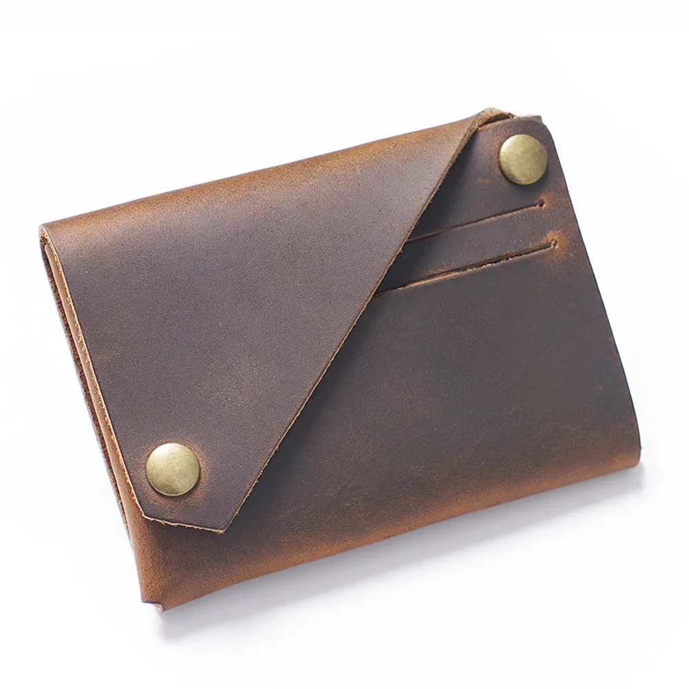 Minimalistyczny portfel ze skóry Crazy Horse Bezszwowa portmonetka na monety Vintage etui na karty dla mężczyzn i kobiet Slim Money Clip