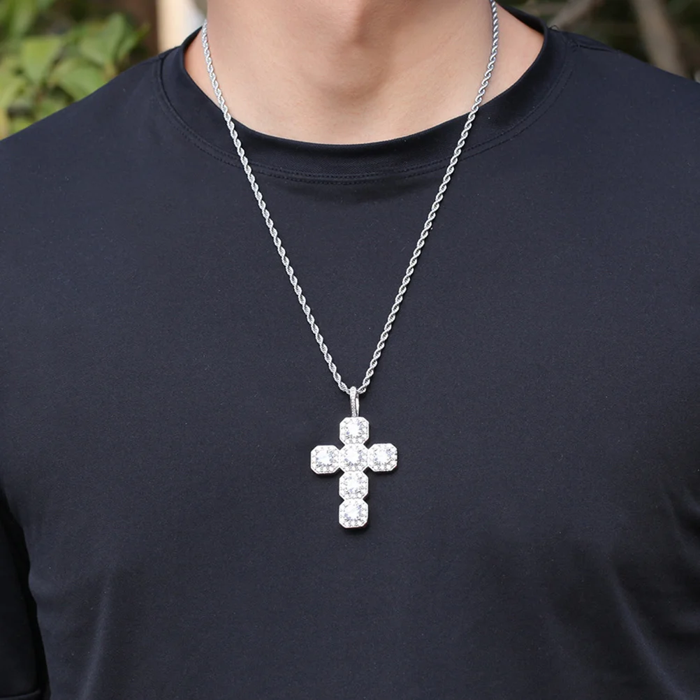 

1pc Cross Pendant Necklace Zircon Clavicle Chain For Wedding Party Gift Unisex Hip-Hop Fashion Jewelry Decorative Neck Chain
