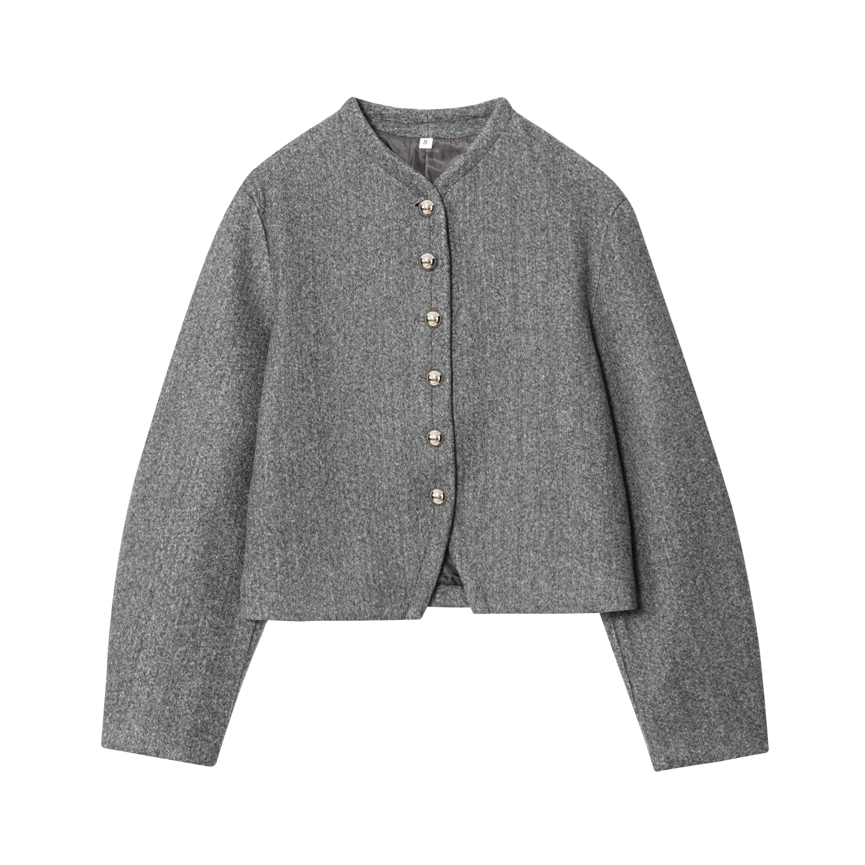 Women Fashion Simple Solid Color Autumn New Product Button Decoration Round Neck Commuter Long Sleeve Coat