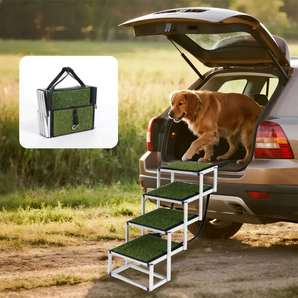 

Foldable Dog Stairs for Cars/SUVs/Trucks: Portable, Non-Slip, Reinforced, Sturdy (250lbs Capacity)