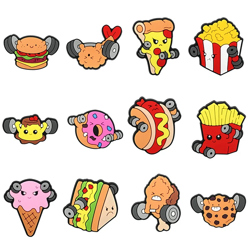 5/12PCS Cute Funny Fitness Food Pizza Shoe Charm Wholesale PVC Decor Buckle Sandal Detachable Waterproof To Xmas Gift Best Value