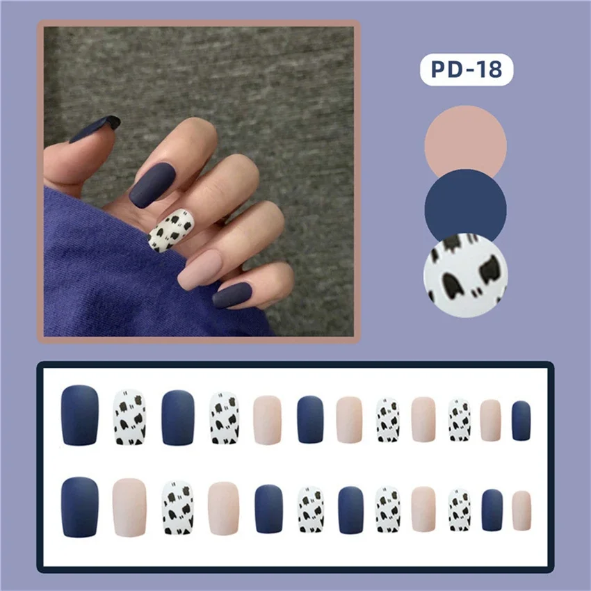 24 uds/Se ambiente degradado uñas postizas francesas hechas a mano artificiales removibles usando uñas postizas adhesivas prensa corta en Nail Art