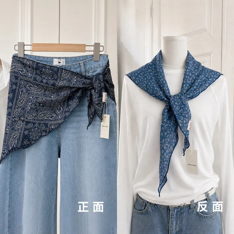 Triangle Scarf Floral Cotton Soft Lightweight Versatile Headband Neck Scarf Hair Wrap for Spring Summer Casual Outing