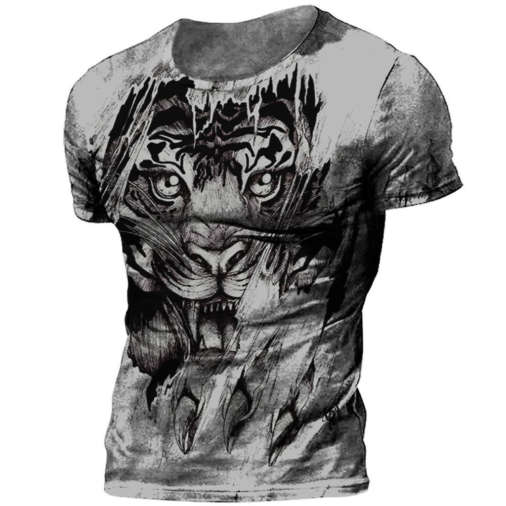 2022 Euramerican personality retro animal printed 3d T-shirt men's short sleeve top summer large size loose casual boys T-shirt