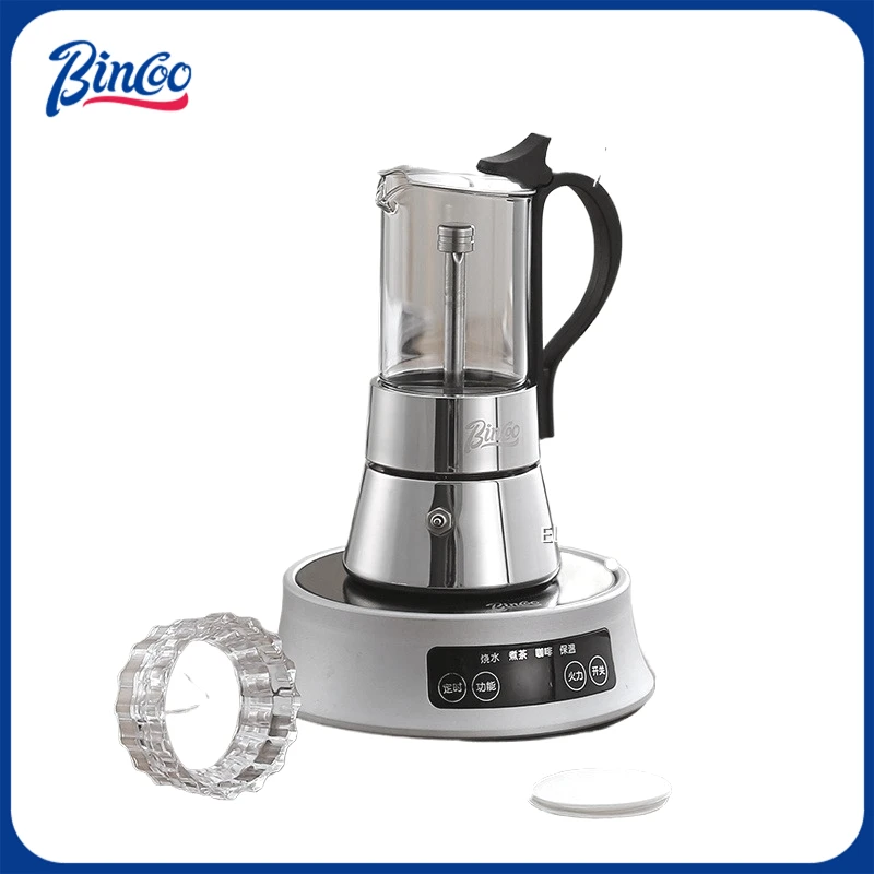 

Кофеварка BINCOO Moka Pot с двумя клапанами, из нержавеющей стали, для приготовления кофе и эспрессо, домашняя, компактная, с электрической плитой, кофейная утварь